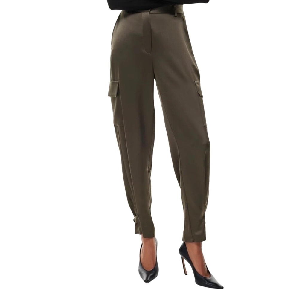 Babaton Aritzia Refined Cargo Pants Brown Satin Soot High Rise Utility Size 12